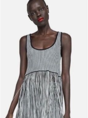 Zara Black and White Striped Fringe Midi Shirt